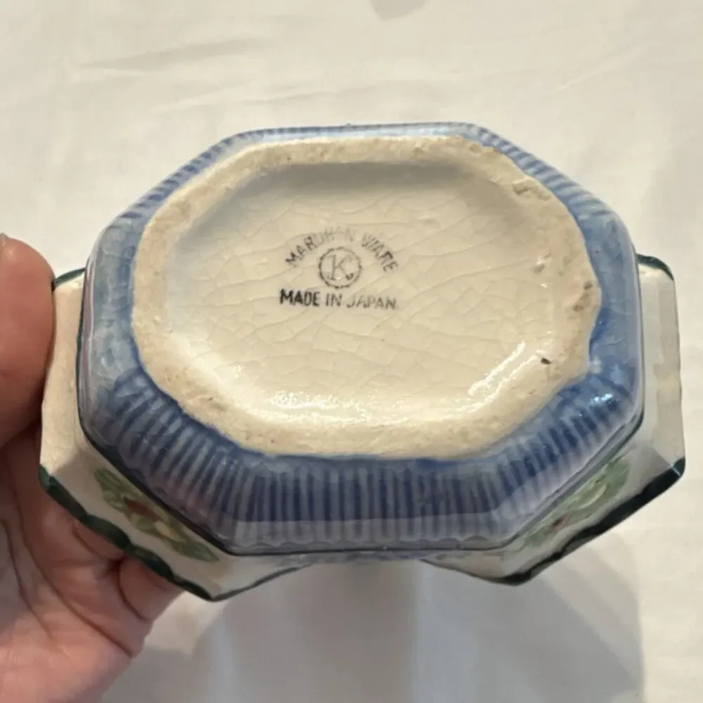 Maruhani Ware Ceramic Decorative Basket Fruit Multicolor Japan 5”x 3” x 5”